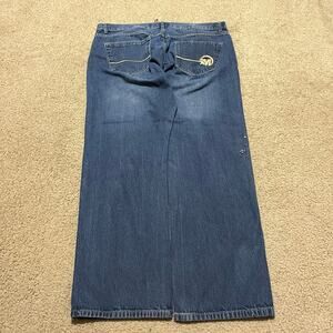 Mecca Y2K Baggy Hip Hop Faded Embroidered Blue Jeans 40Wx32L